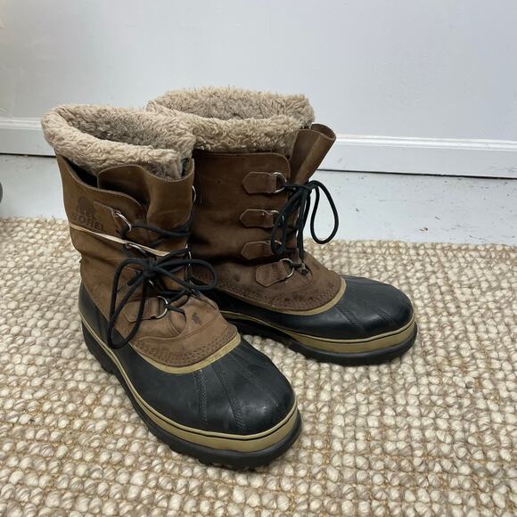 SOREL Men's Caribou Waterproof Boots SZ 13 Tan Brown Leather Outdoor Winter GUC - Picture 2 of 12